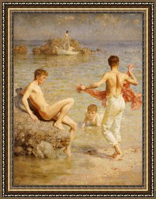 Water Framed Paintings - Gleaming Waters by Henry Scott Tuke