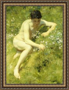 Newburyport Meadows Framed Prints - In the Meadow by Henry Scott Tuke