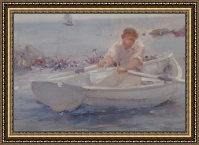 Tuke Framed Paintings - Man in a Rowing Boat by Henry Scott Tuke
