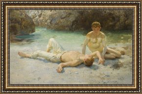 Tuke Framed Paintings - Noonday Heat by Henry Scott Tuke