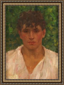 Tuke Framed Paintings - Portrait of a Young Man with Open Collar by Henry Scott Tuke