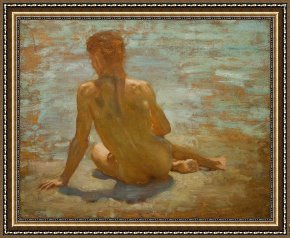 Tuke Framed Paintings - Sketch of Nude Youth Study for Morning Spelendour by Henry Scott Tuke