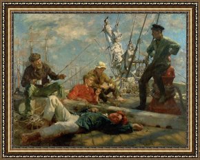 Tuke Framed Paintings - The Midday Rest Sailors Yarning by Henry Scott Tuke