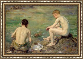 Tuke Framed Paintings - Three Companions by Henry Scott Tuke