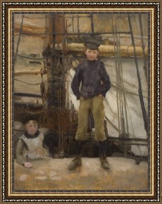 Tuke Framed Paintings - Two Children on Deck by Henry Scott Tuke
