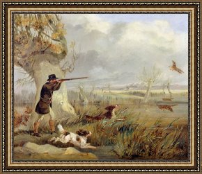 Ducks Framed Paintings - Duck Shooting by Henry Thomas Alken
