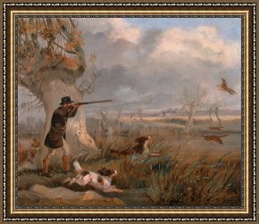 Ducks Framed Paintings - Duck Shooting by Henry Thomas Alken