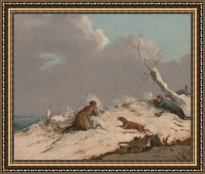 Ducks Framed Paintings - Duck Shooting in Winter by Henry Thomas Alken