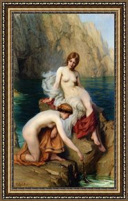 Herbert Framed Paintings - By Summer Seas by Herbert James Draper