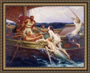 Herbert Framed Paintings - Ulysses and the Sirens by Herbert James Draper