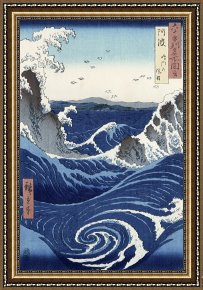 View of Delft Framed Paintings - View of the Naruto whirlpools at Awa by Hiroshige