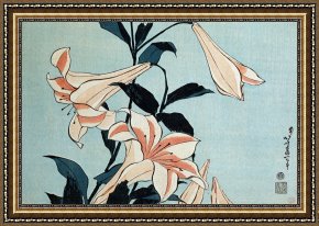 Cubist Lilies Framed Prints - Trumpet Lilies by Hokusai