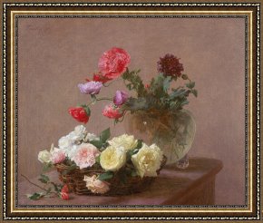 Meadow Poppies IV Framed Prints - Poppies in a Crystal Vase - or Basket of Roses by Ignace Henri Jean Fantin-Latour
