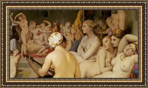 Bath Pastels Framed Paintings - The Turkish Bath by Ingres