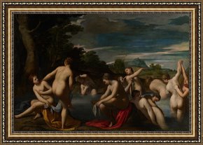 Bath Pastels Framed Paintings - Nymphs At The Bath by Ippolito Scarsella