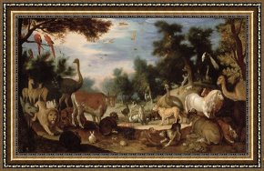 The Garden of Eden Framed Paintings - Garden of Eden by Jacob Bouttats
