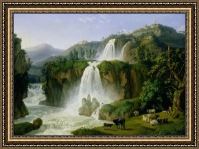 Square - Fort-philippe Framed Paintings - The Waterfall at Tivoli by Jacob Philippe Hackert