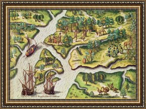 Royal Framed Prints - The French Arrive At Port Royal by Jacques Le Moyne