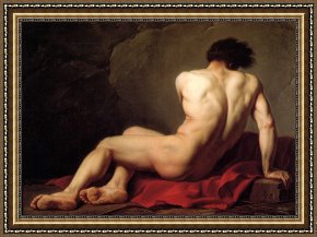 Males Nudes in a Seated Tug-of-war Framed Paintings - Male Nude Known As Patroclus by Jacques Louis David
