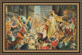 Jesus Healing The Leper Framed Prints - Jesus Removing the Money Lenders from the Temple by James Edwin McConnell