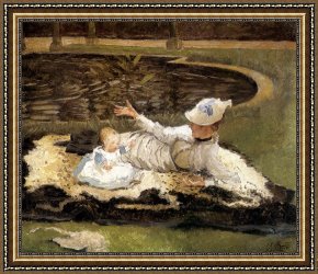 Mr And Mrs a Mosselman And Their Two Daughters Framed Paintings - Mrs Newton with a Child by a Pool by James Jacques Joseph Tissot
