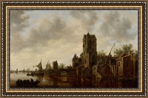 The Brandenburg Gate Berlin Framed Paintings - River Landscape With The Pellecussen Gate Near Utrecht by Jan Josephsz van Goyen