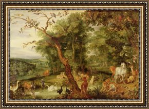 The Garden of Eden Framed Paintings - The Garden of Eden by Jan the Elder Brueghel