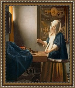 Woman with Cello Framed Prints - Woman Holding a Balance by Jan Vermeer