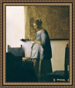 The Love Letter Framed Prints - Woman Reading a Letter by Jan Vermeer