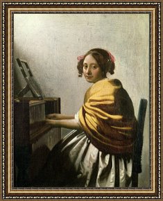 Young Framed Prints - Young Woman at a Virginal by Jan Vermeer