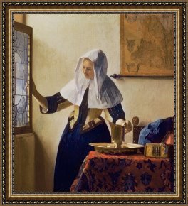 Woman with Cello Framed Prints - Young Woman with a Water Jug by Jan Vermeer