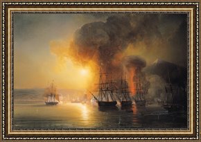 Square - Fort-philippe Framed Paintings - Capture of the Fort of Saint Jean dUlloa on 23rd November 1838 by Jean Antoine Theodore Gudin