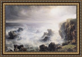 Belle Du Jour Framed Paintings - Storm off the Coast of Belle Ile by Jean Antoine Theodore Gudin