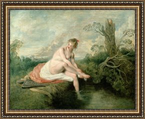 Bath Pastels Framed Paintings - The Bath of Diana by Jean Antoine Watteau