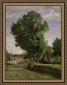 Village Framed Prints - Outskirts of a village near Beauvais by Jean Baptiste Camille Corot