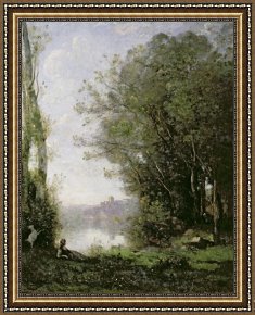 Water Framed Paintings - The Goatherd beside the Water by Jean Baptiste Camille Corot