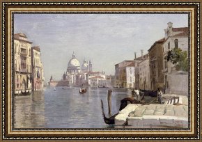 View of Delft Framed Paintings - Venice - View of Campo della Carita looking towards the Dome of the Salute by Jean Baptiste Camille Corot