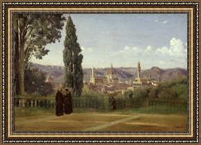 View of Delft Framed Paintings - View of Florence from the Boboli Gardens by Jean Baptiste Camille Corot