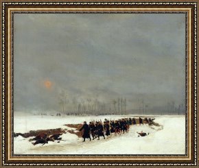 Edouard Framed Prints - The War of 1870 An Infantry Column on their Way to a Raid by Jean Baptiste Edouard Detaille