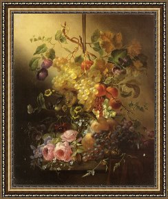 Evocation of Butterflies Framed Paintings - Flowers, Fruit, a Bird, And Butterflies on a Table by Jean Baptiste Robie