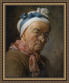 (selfportrait) Framed Prints - Selfportrait with Glasses by Jean-Baptiste Simeon Chardin