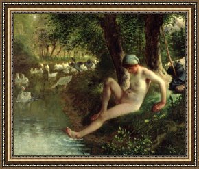 Unclothed Framed Paintings - The Bather by Jean-Francois Millet