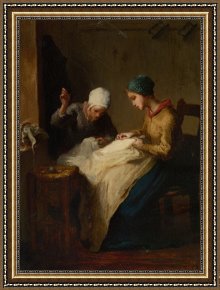 Young Framed Prints - The Young Seamstress by Jean-Francois Millet