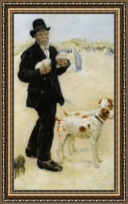 Walking The Plank Framed Paintings - Man Walking Dogs by Jean Francois Raffaelli
