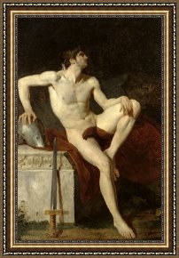 Seated Nude Framed Paintings - Seated Gladiator by Jean-Germain Drouais
