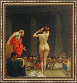 Unclothed Framed Paintings - A Roman Slave Market by Jean Leon Gerome