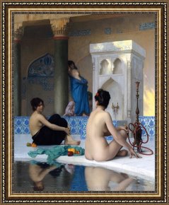 Bath Pastels Framed Paintings - After The Bath by Jean Leon Gerome