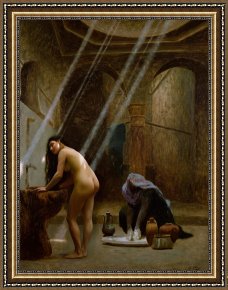 Bath Pastels Framed Paintings - The Moorish Bath by Jean Leon Gerome