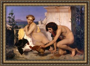 Young Framed Prints - Young Greeks Attending a Cock Fight by Jean Leon Gerome