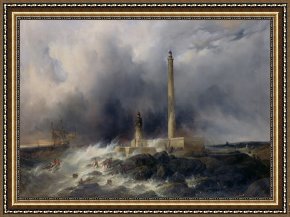 View of Delft Framed Paintings - View of the Lighthouse at Gatteville by Jean Louis Petit